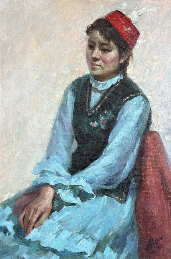 Oil Painting Girl in Blue Dress