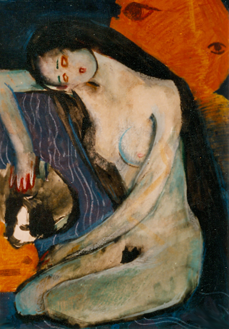 Painting of woman and dog