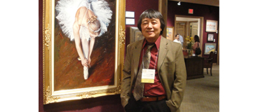 art gallery with sculpture and paintings