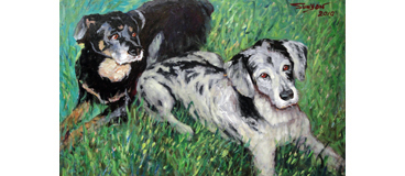 Custom Oil painting by Yan Sun - pet portrait two dogs