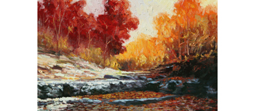 Custom landscape painting with autumn woods and creek by Yan Sun � oil on canvas