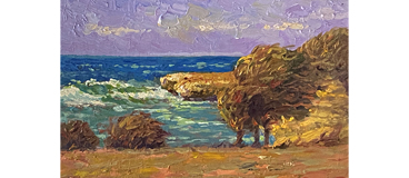 Yan Sun oil seascape painting that depicts windy seaside.